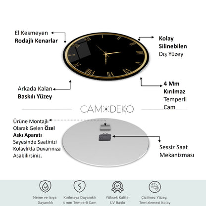 Gold Siyah Cam Duvar Saati