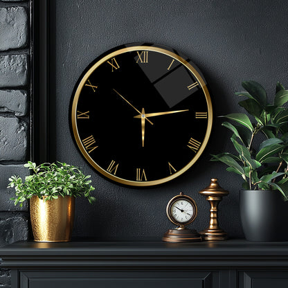 Gold Siyah Cam Duvar Saati