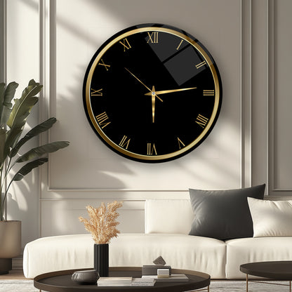 Gold Siyah Cam Duvar Saati