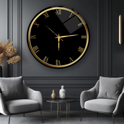 Gold Siyah Cam Duvar Saati