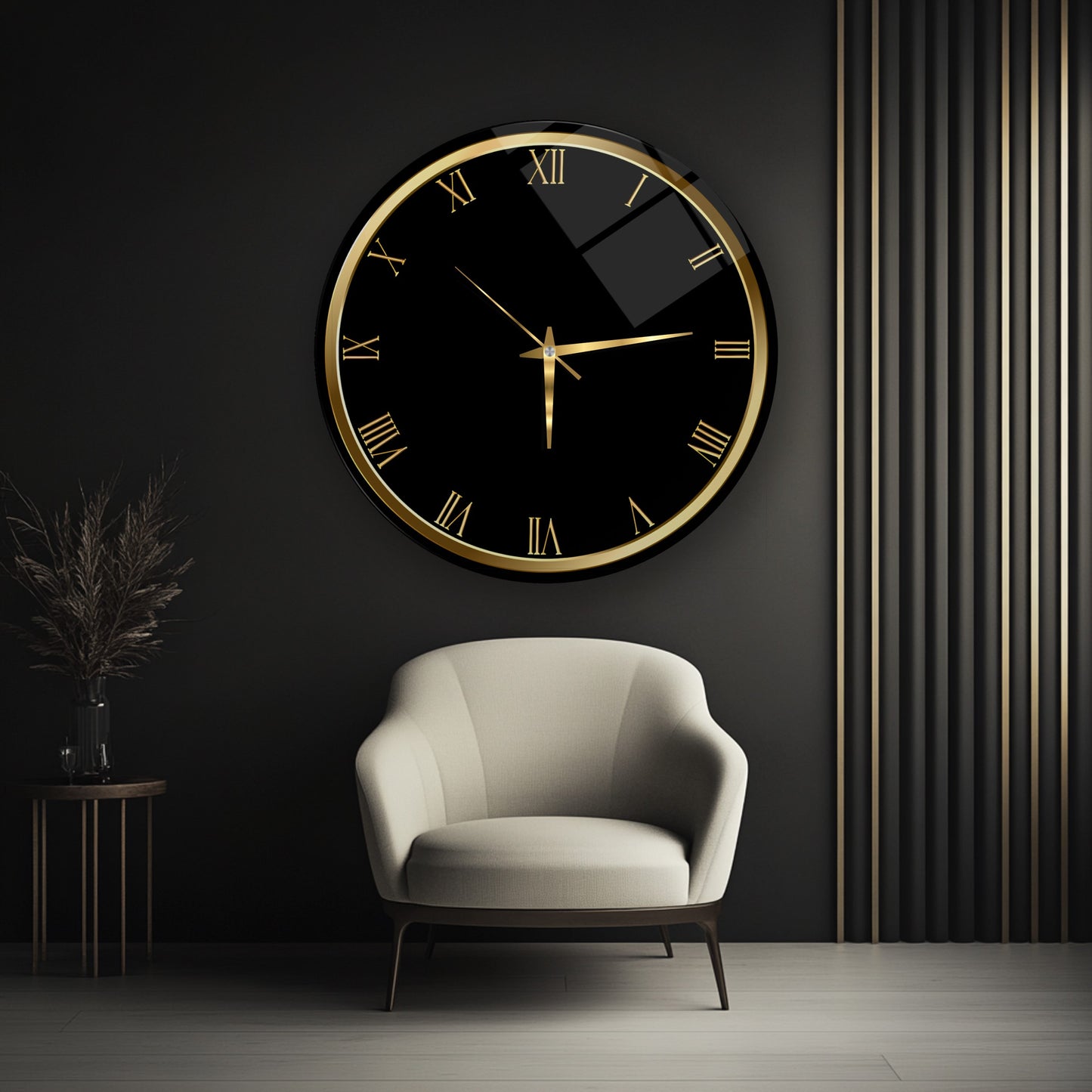 Gold Siyah Cam Duvar Saati