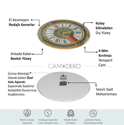 Antik Desenler Cam Duvar Saati