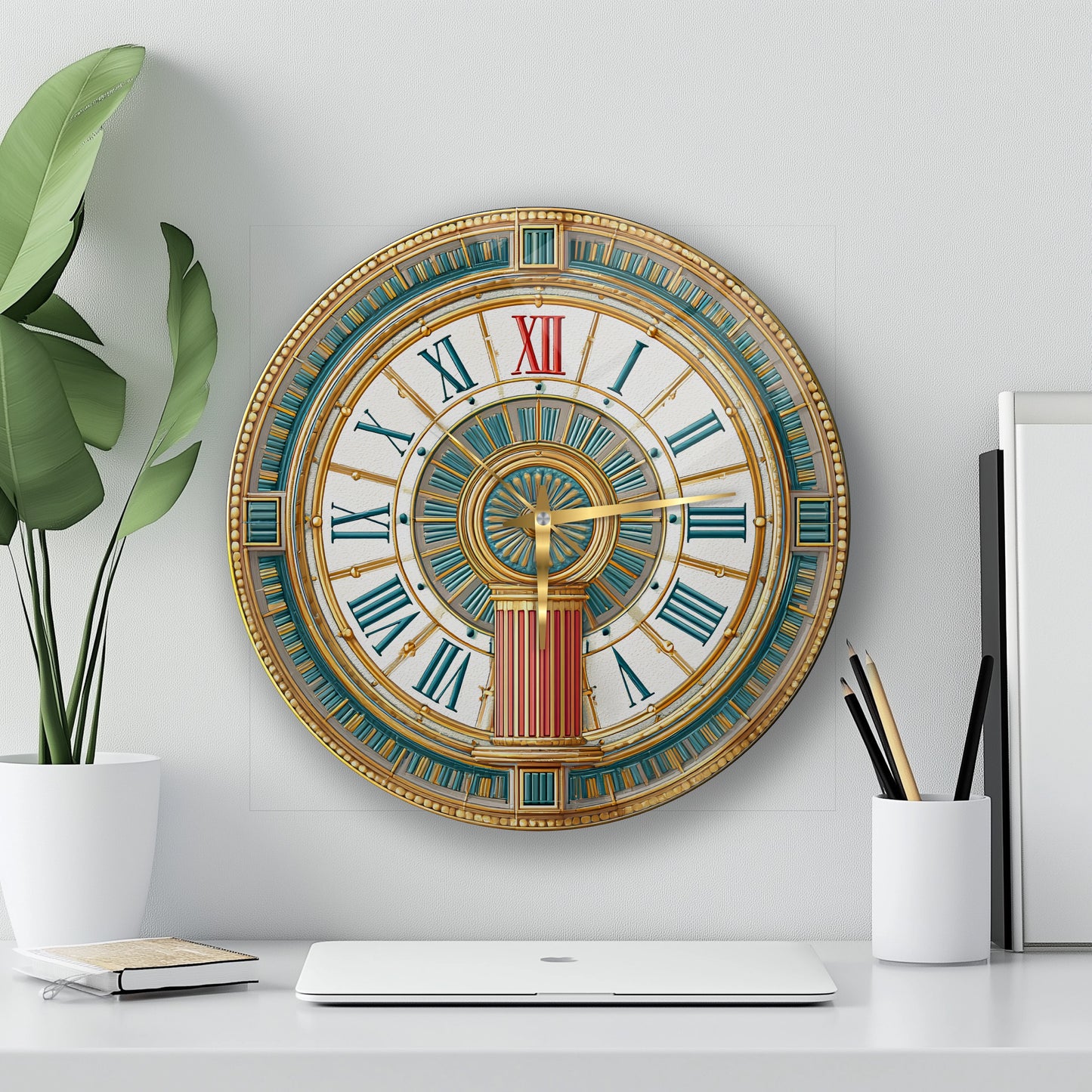 Antik Desenler Cam Duvar Saati