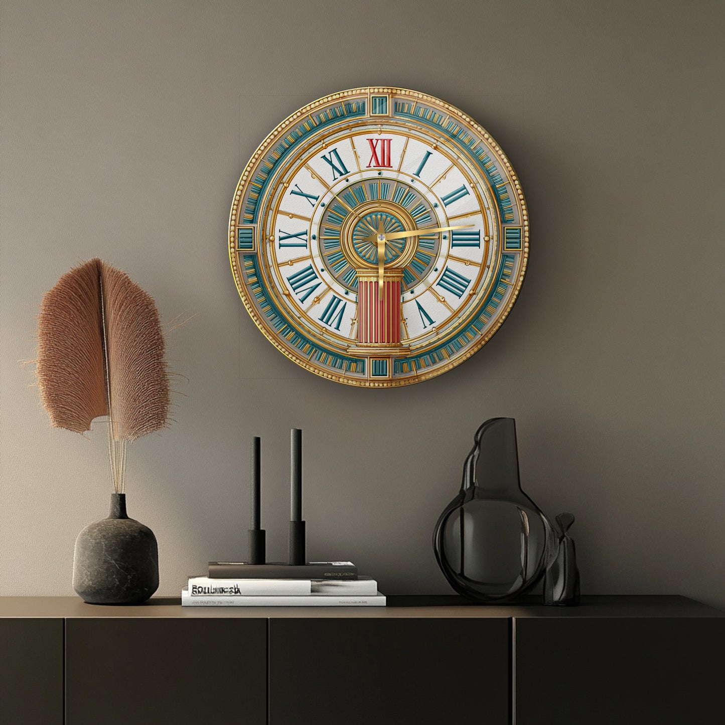 Antik Desenler Cam Duvar Saati