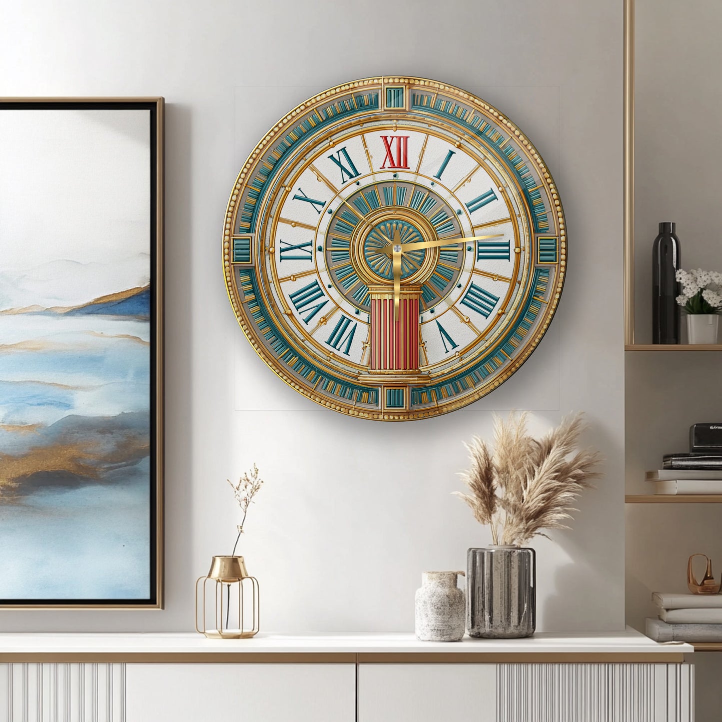 Antik Desenler Cam Duvar Saati