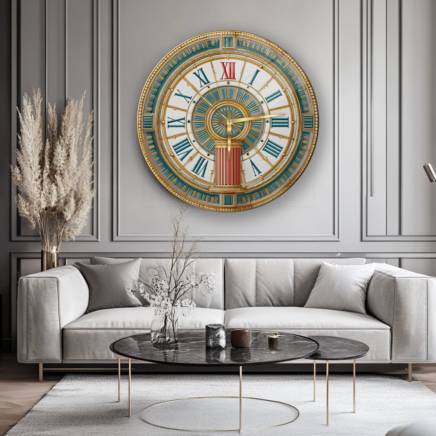 Antik Desenler Cam Duvar Saati