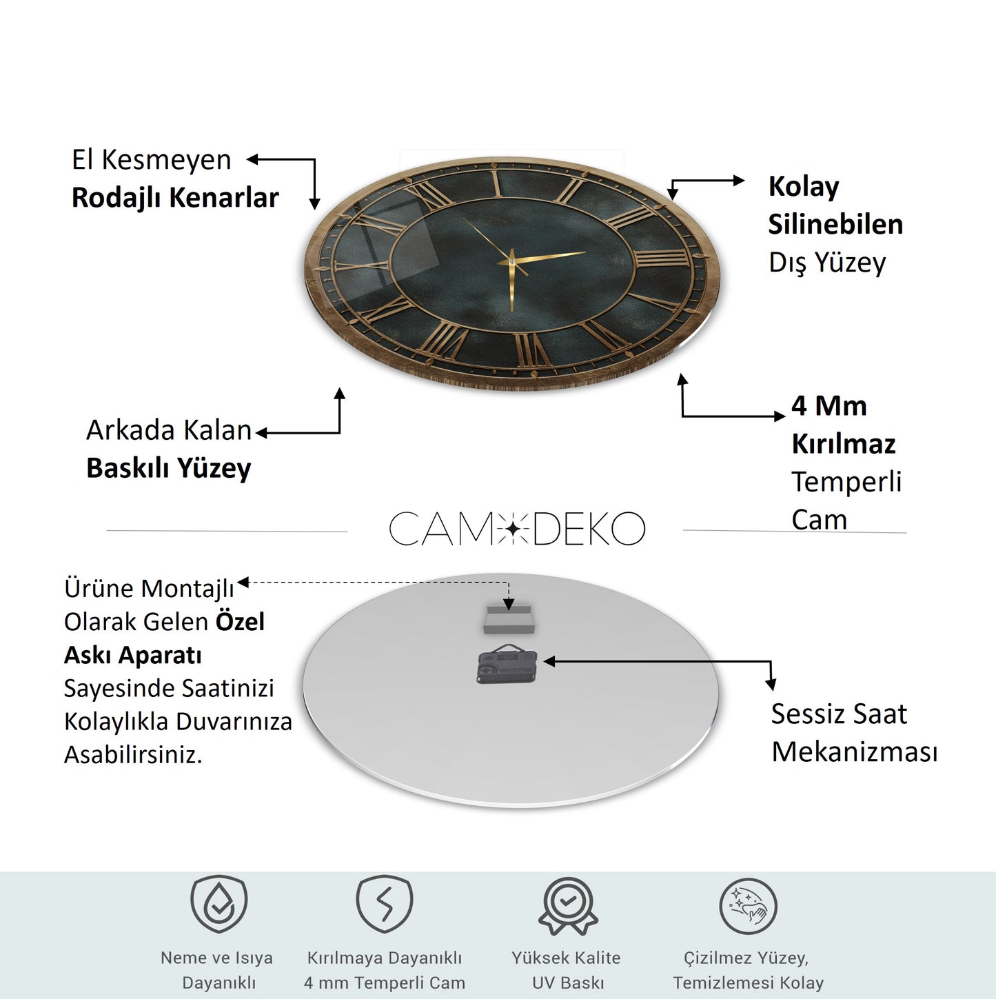 Yeşil Gold Cam Duvar Saati