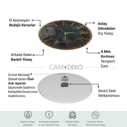 Yeşil Gold Cam Duvar Saati