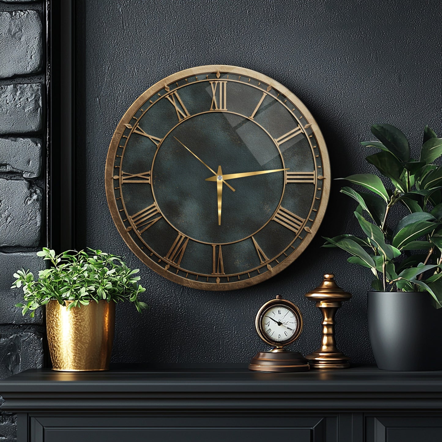 Yeşil Gold Cam Duvar Saati