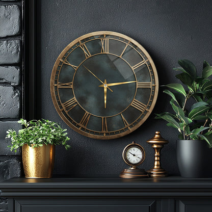 Yeşil Gold Cam Duvar Saati