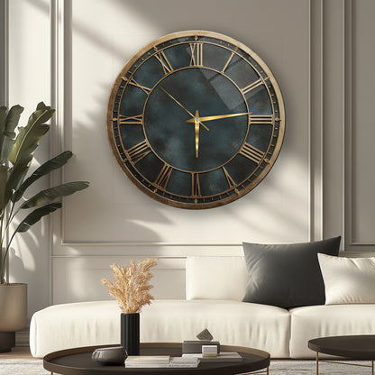 Yeşil Gold Cam Duvar Saati