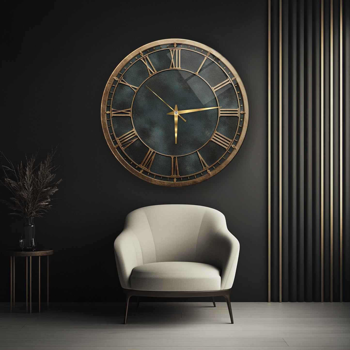 Yeşil Gold Cam Duvar Saati