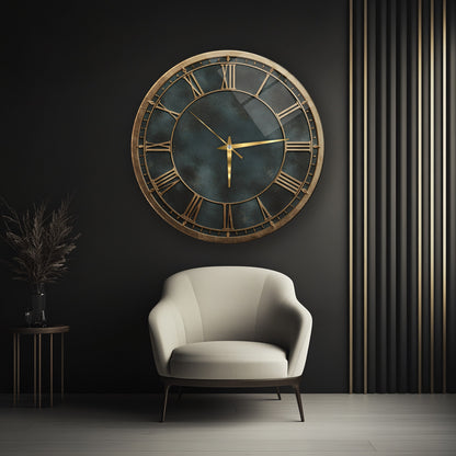 Yeşil Gold Cam Duvar Saati