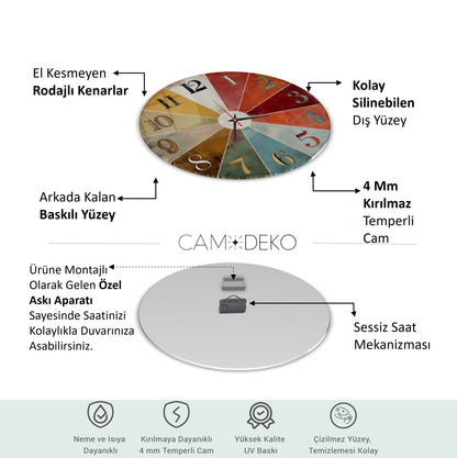 Retro Renkler Cam Duvar Saati