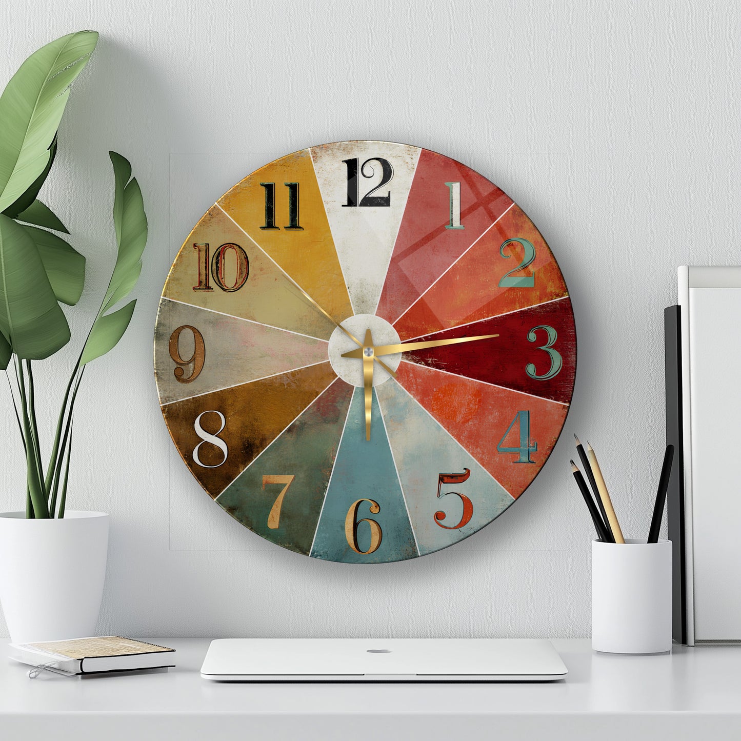 Retro Renkler Cam Duvar Saati