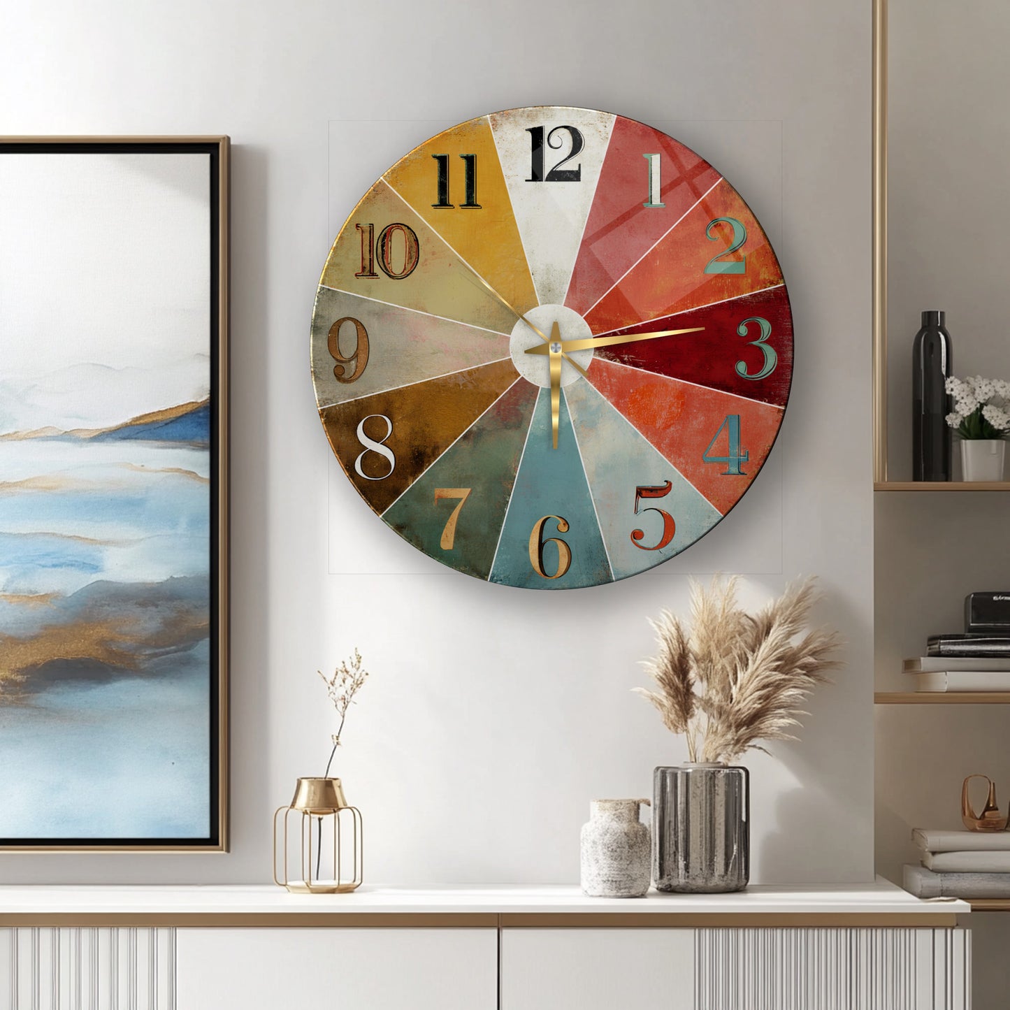 Retro Renkler Cam Duvar Saati