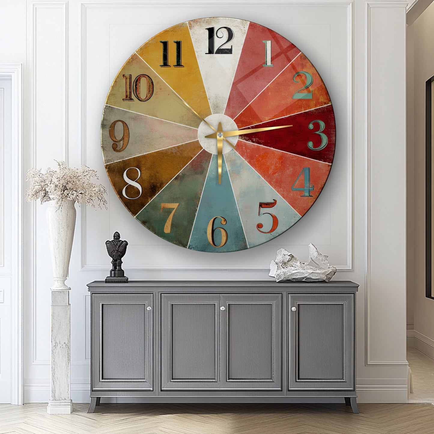 Retro Renkler Cam Duvar Saati