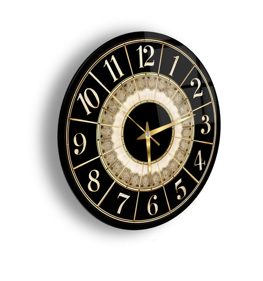 Klasik Siyah Gold Cam Duvar Saati
