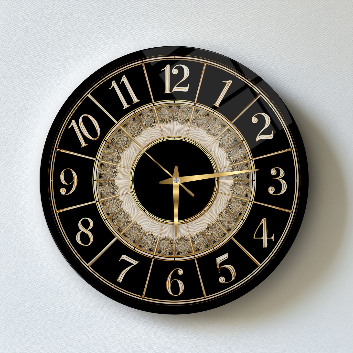 Klasik Siyah Gold Cam Duvar Saati