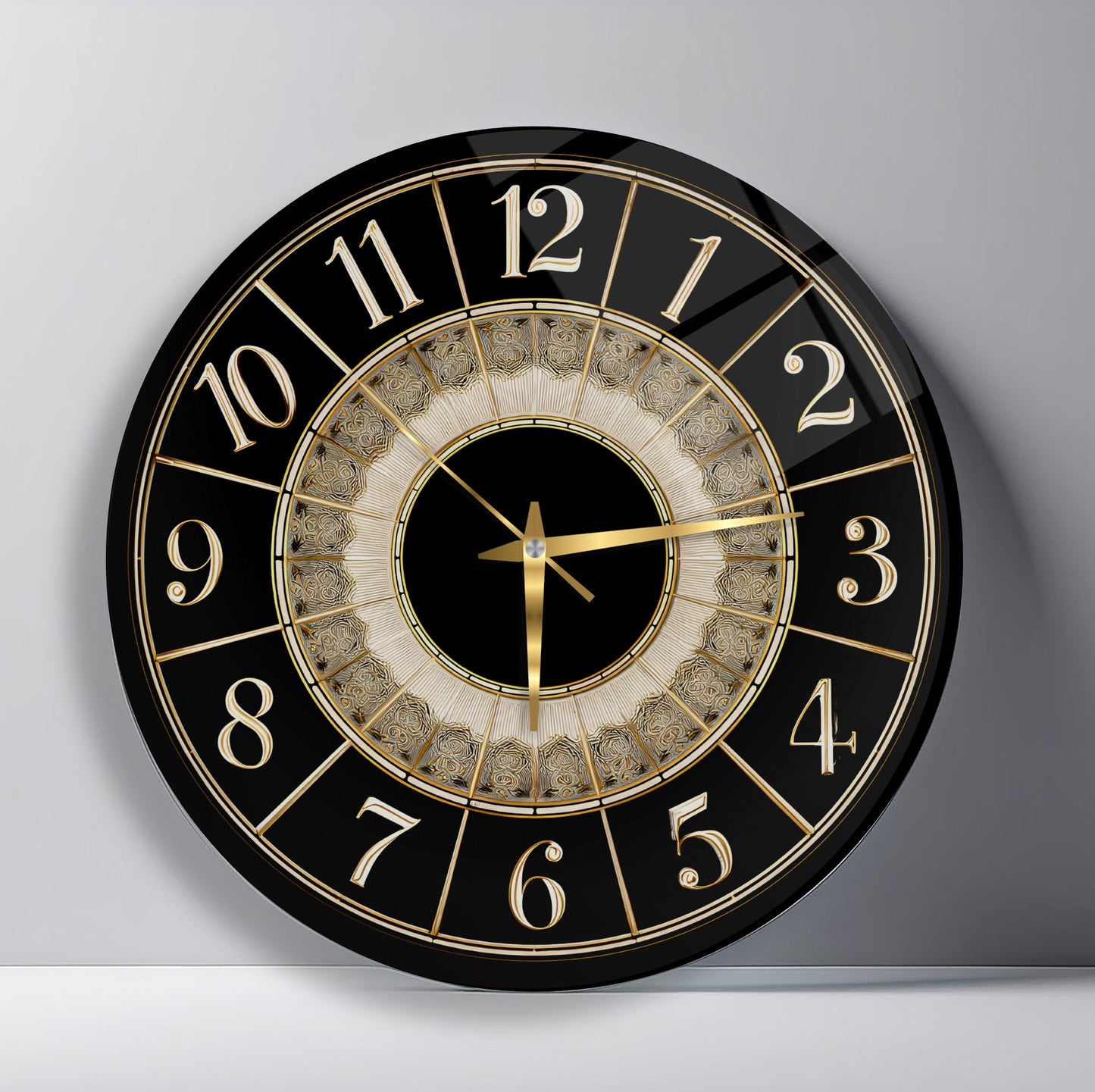 Klasik Siyah Gold Cam Duvar Saati