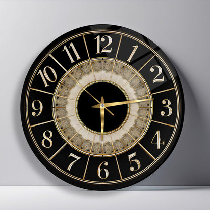 Klasik Siyah Gold Cam Duvar Saati