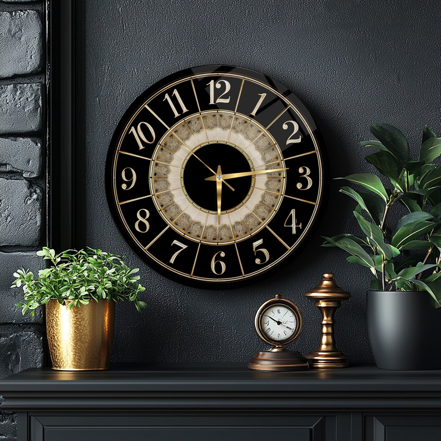 Klasik Siyah Gold Cam Duvar Saati