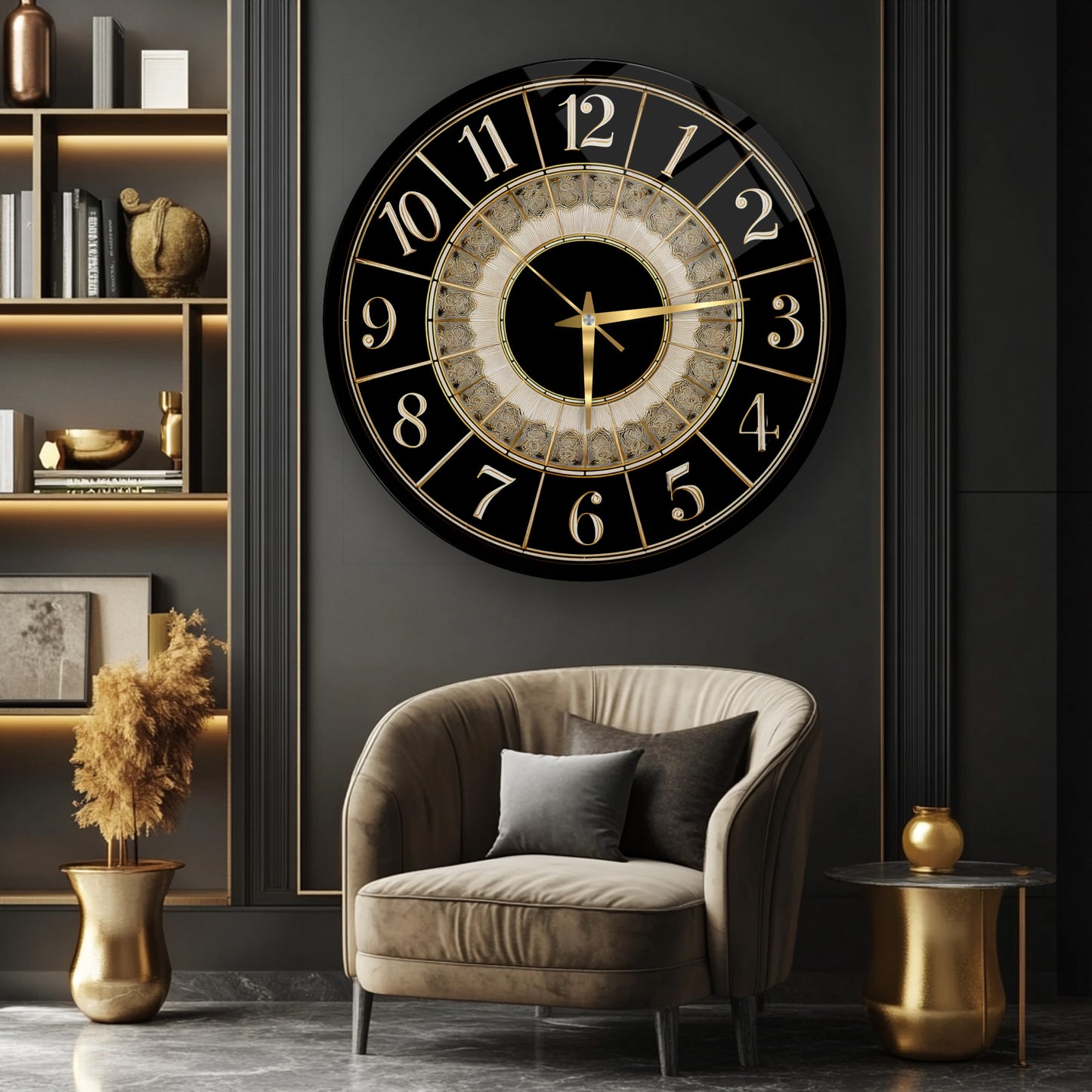 Klasik Siyah Gold Cam Duvar Saati