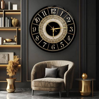 Klasik Siyah Gold Cam Duvar Saati