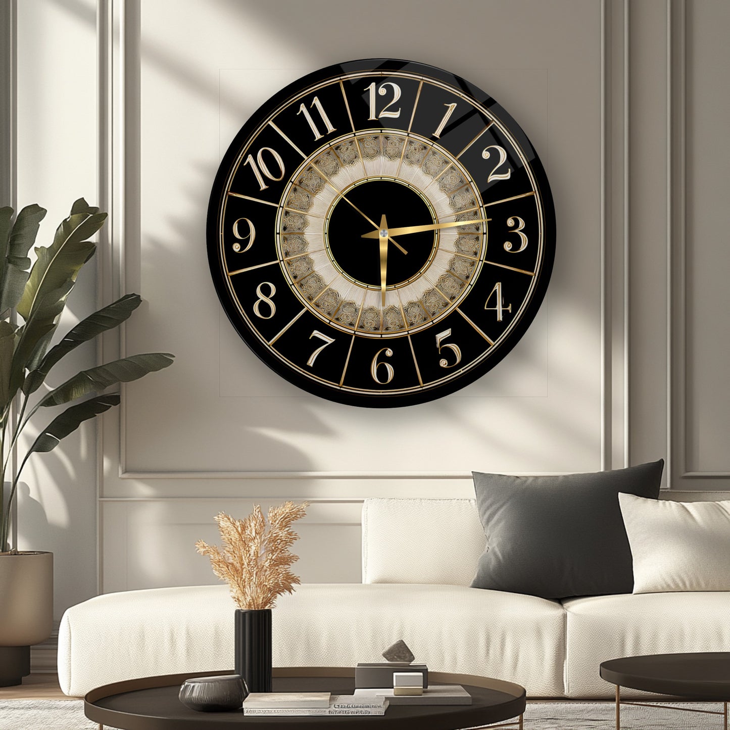 Klasik Siyah Gold Cam Duvar Saati