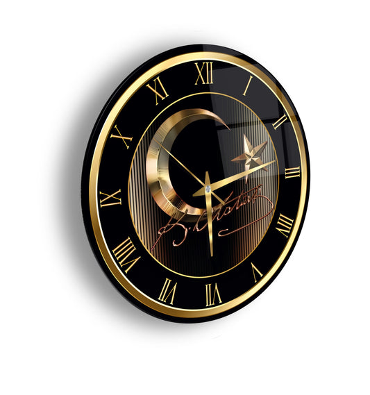 Gold Bayrak Cam Duvar Saati