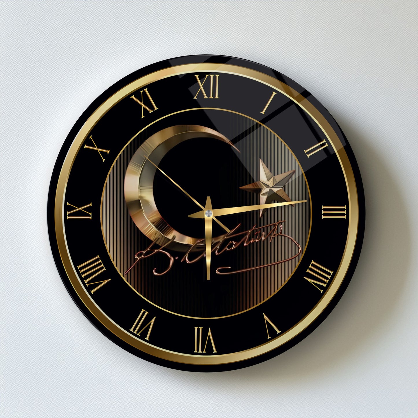 Gold Bayrak Cam Duvar Saati