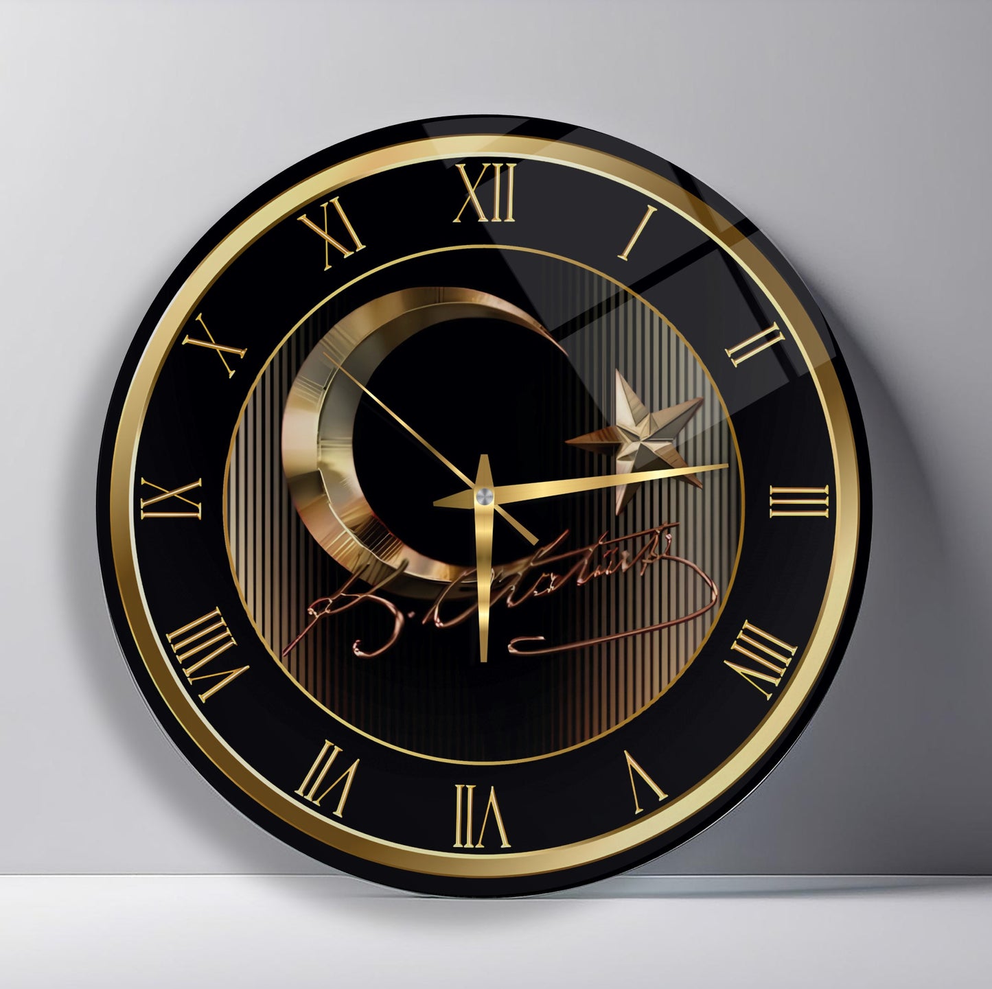 Gold Bayrak Cam Duvar Saati