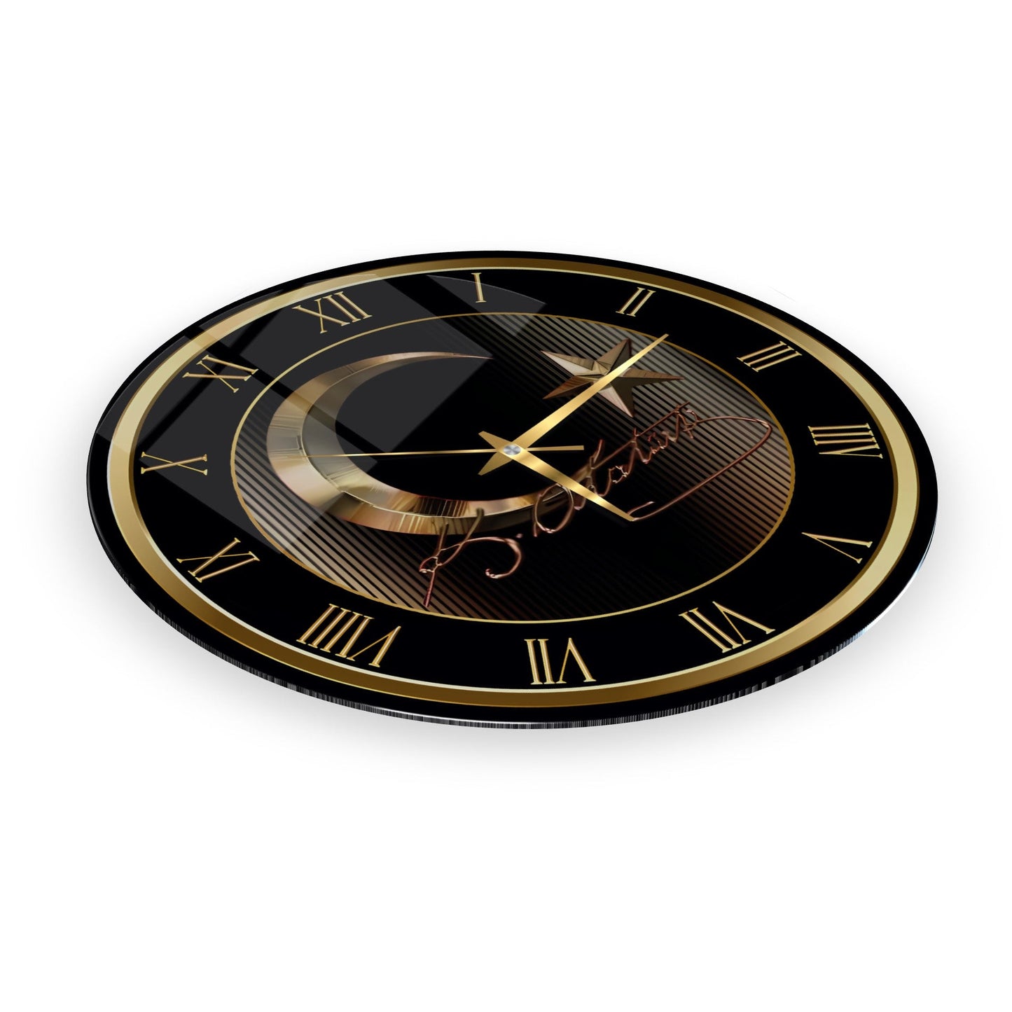 Gold Bayrak Cam Duvar Saati