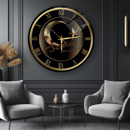 Gold Bayrak Cam Duvar Saati