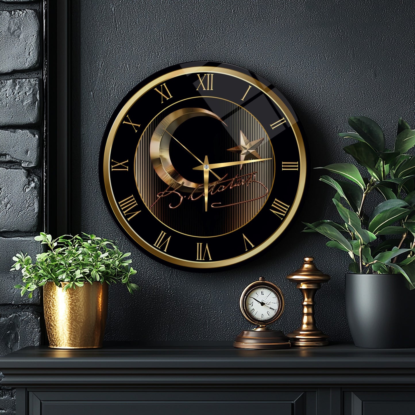 Gold Bayrak Cam Duvar Saati