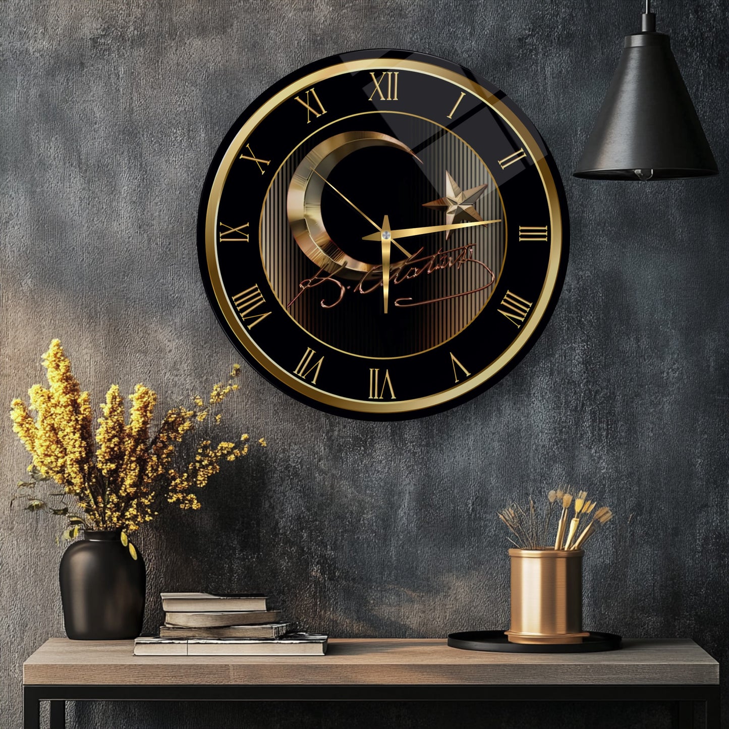 Gold Bayrak Cam Duvar Saati