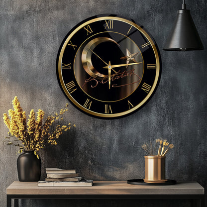 Gold Bayrak Cam Duvar Saati