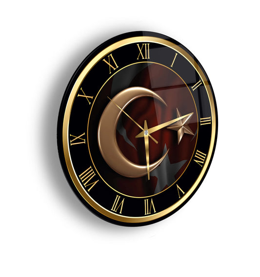 Gold Bayrak Cam Duvar Saati