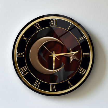 Gold Bayrak Cam Duvar Saati