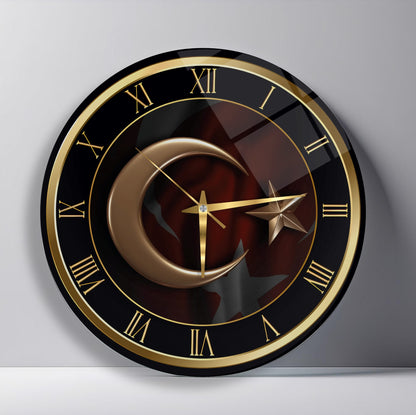 Gold Bayrak Cam Duvar Saati