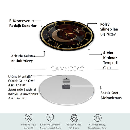 Gold Bayrak Cam Duvar Saati