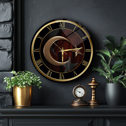 Gold Bayrak Cam Duvar Saati