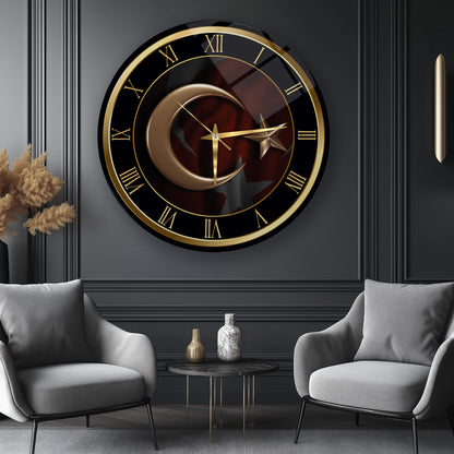 Gold Bayrak Cam Duvar Saati