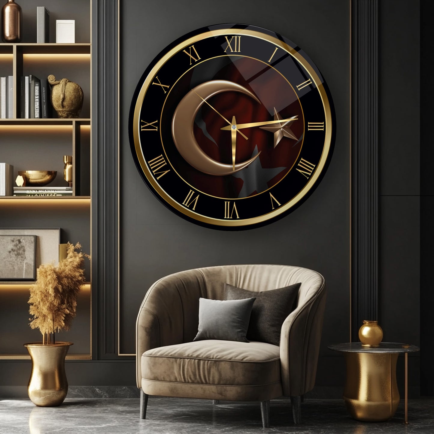 Gold Bayrak Cam Duvar Saati