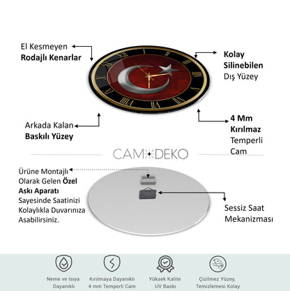 Bayrak Cam Duvar Saati