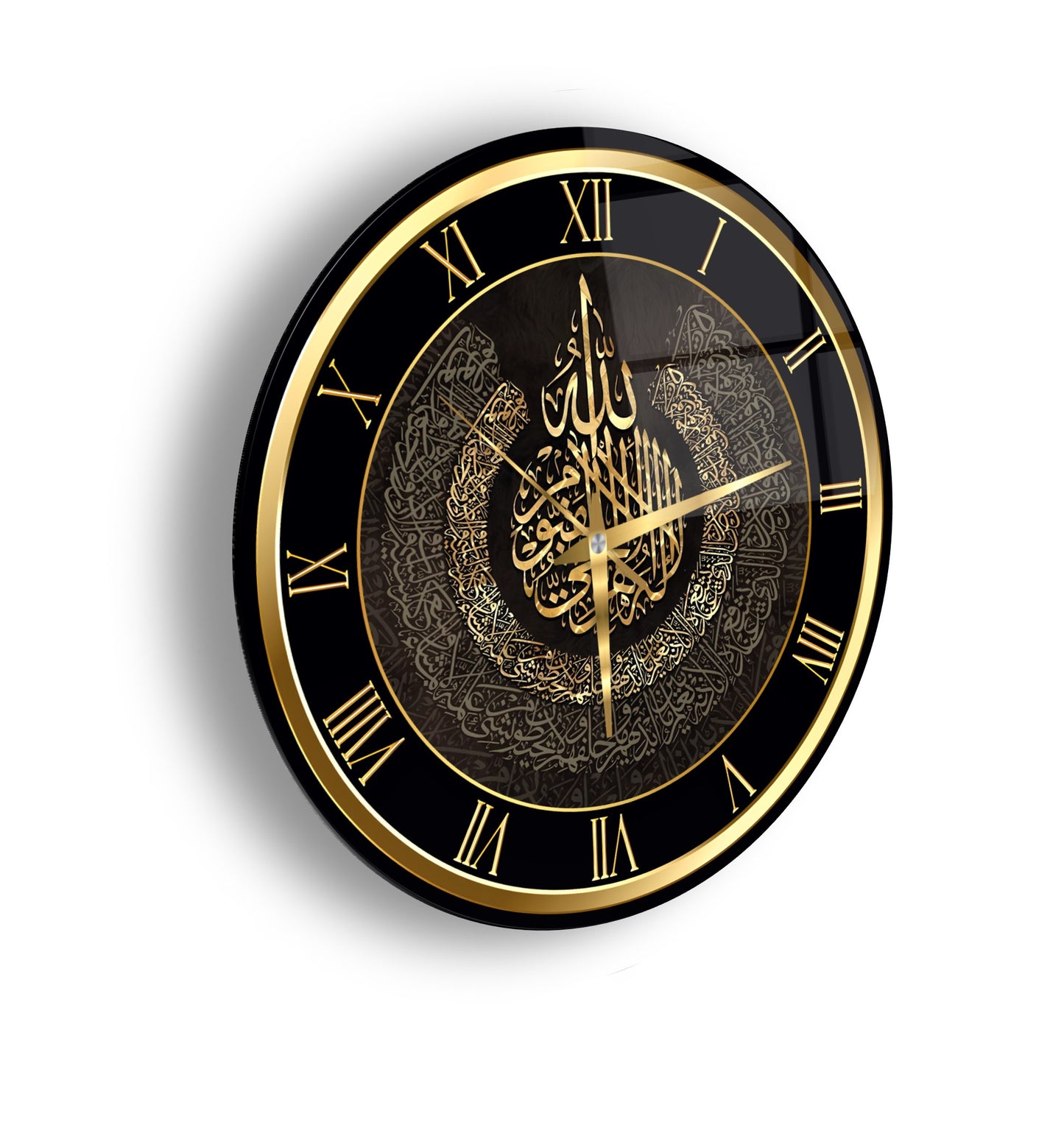 Gold Ayetel Kürsi Dini Cam Duvar Saati