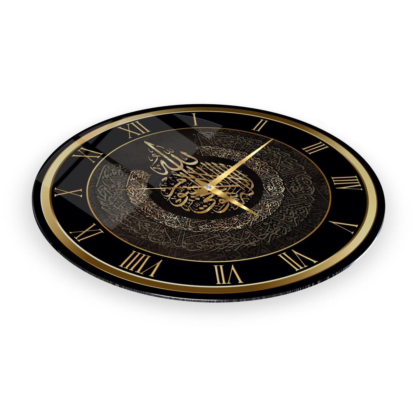 Gold Ayetel Kürsi Dini Cam Duvar Saati