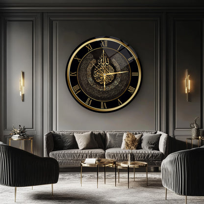 Gold Ayetel Kürsi Dini Cam Duvar Saati