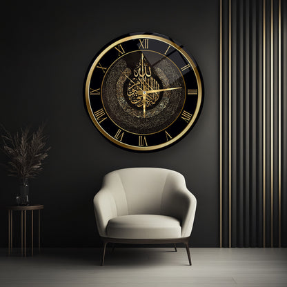 Gold Ayetel Kürsi Dini Cam Duvar Saati