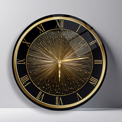 Soyut Gold Cam Duvar Saati